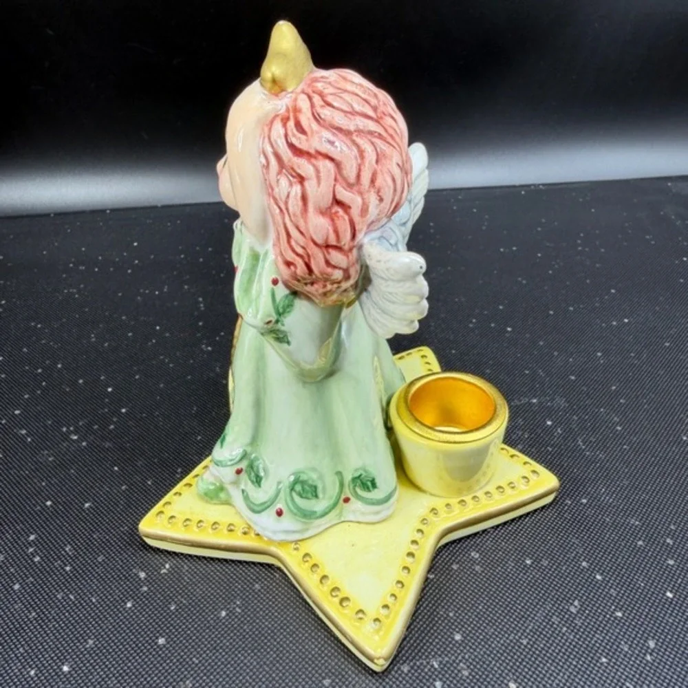 Fitz & Floyd Essentials Moonbeams Angel Star Candle Holder Ceramic Figurine 5in‎